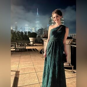 AQUA One Shoulder Crinkled Metallic Gown - Bloomingdale’s Exclusive